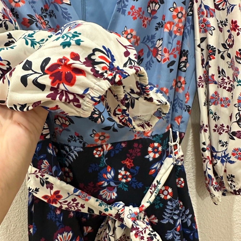 1901 Colorblock Floral Colorful Spring Midi Faux Wrap Dress with Pockets size 14 - Picture 5 of 7